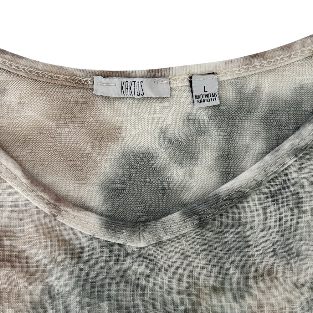 Kaktus Size Large 100% Linen Made in Italy Tie Dye Roll Tab Sleeve V-Neck Top - Picture 12 of 14
